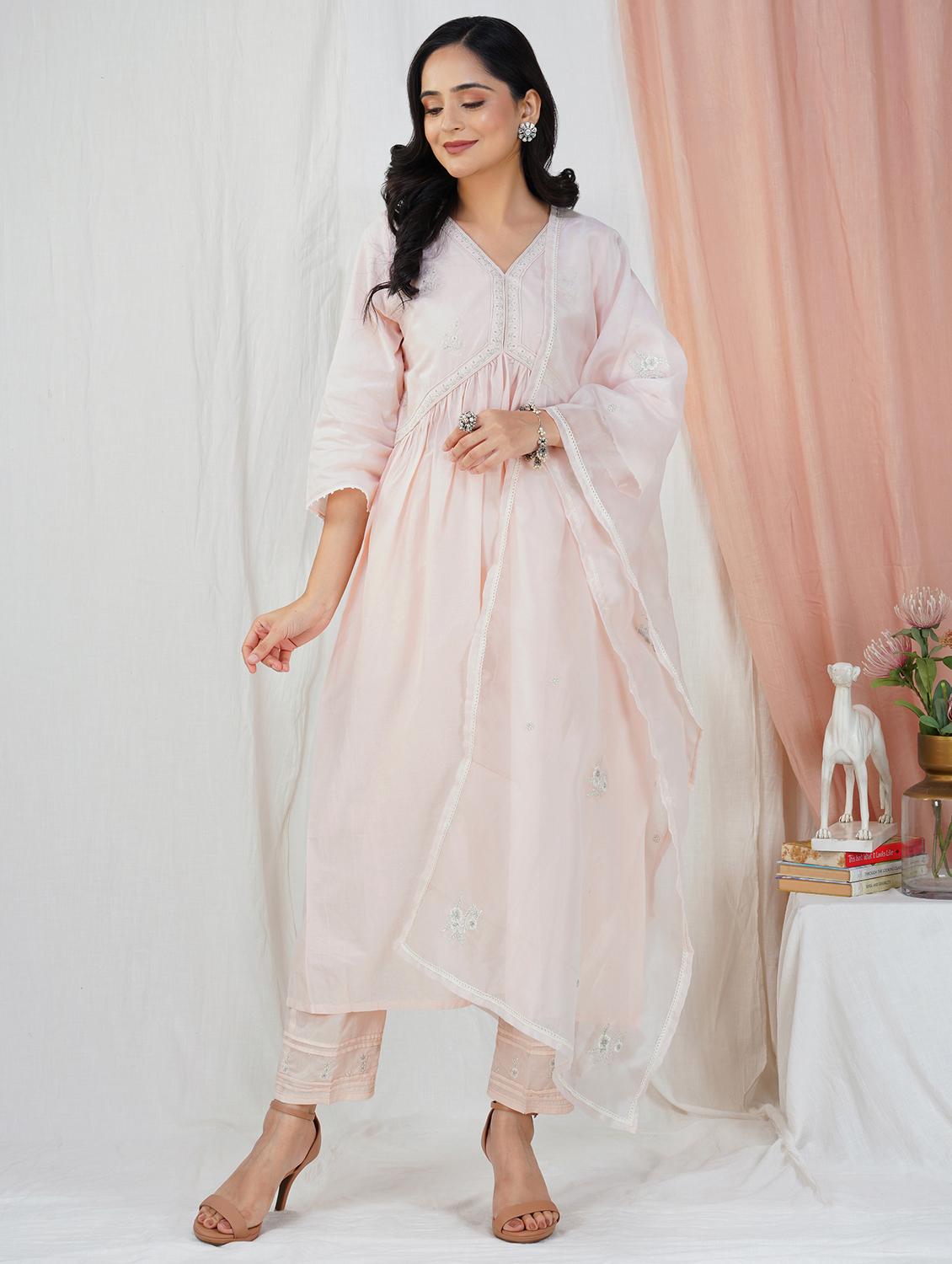 women three quarter sleeve kurta pant with dupatta set - 21975163 - Standard Image - 2