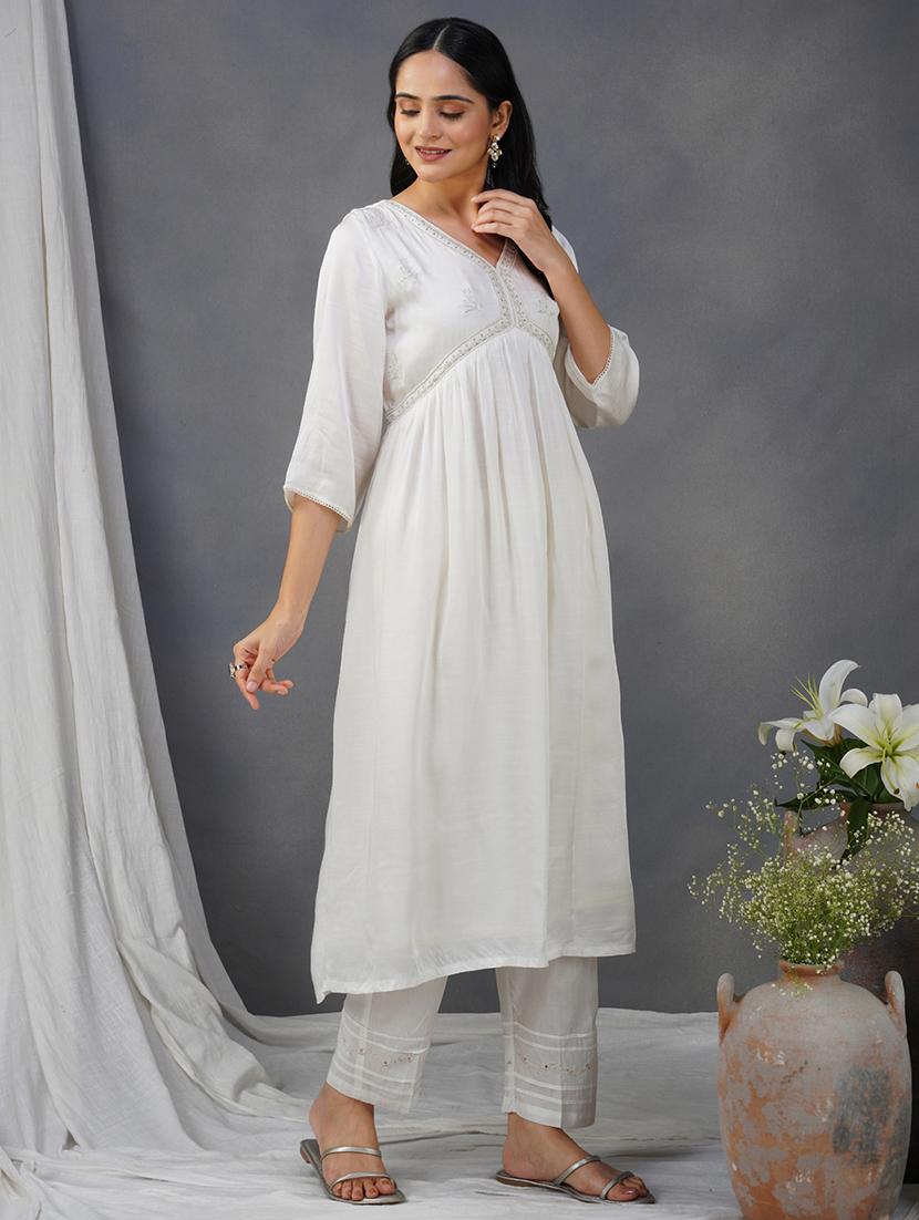 women three quarter sleeve kurta pant with dupatta set - 21975166 - Standard Image - 2