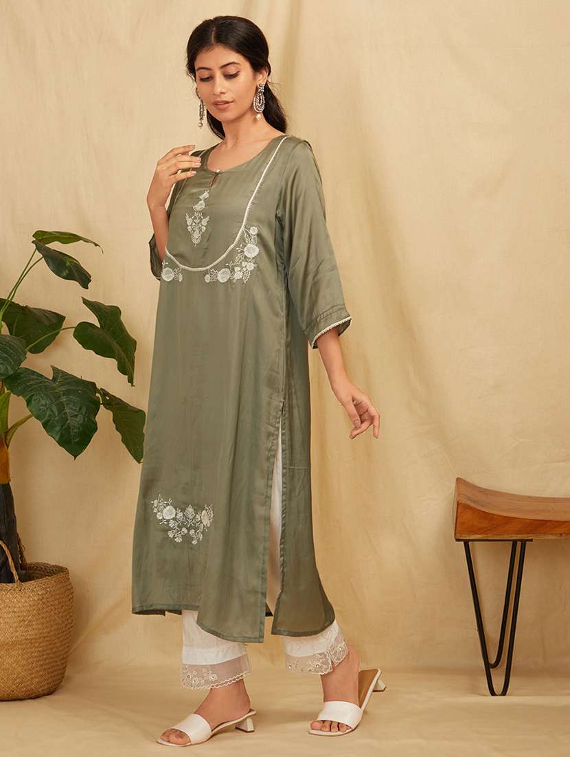 women three quarter sleeve kurta pant with dupatta set - 21975168 -  Standard Image - 2