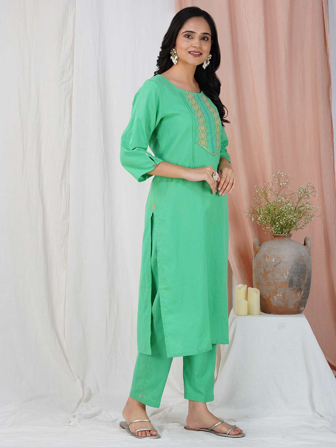women three quarter sleeve kurta pant with dupatta set - 21975169 -  Standard Image - 2