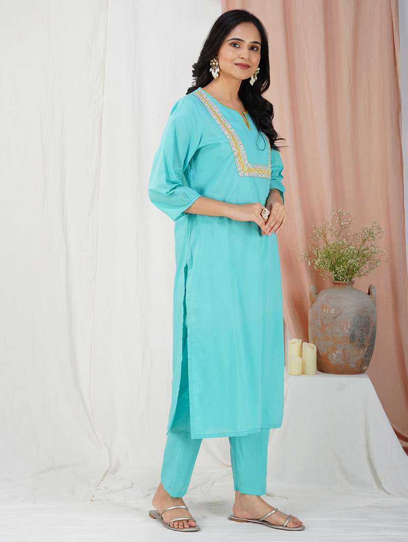 women three quarter sleeve kurta pant with dupatta set - 21975170 - Standard Image - 2