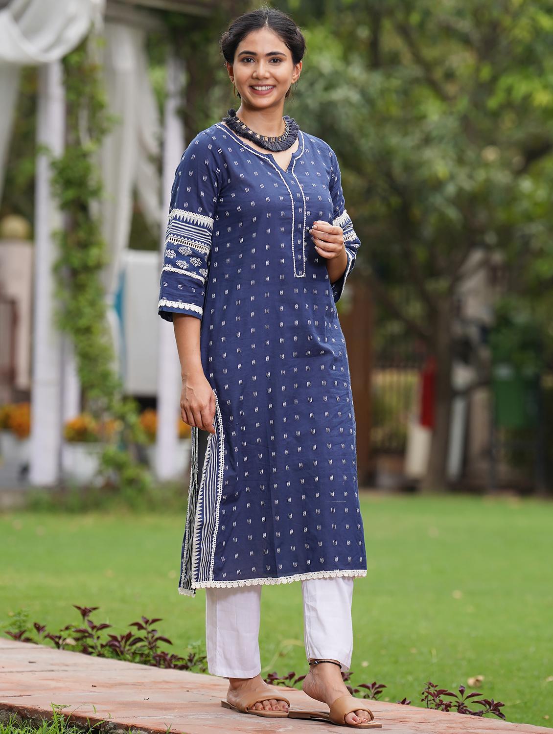 women three quarter sleeve kurta pant with dupatta set - 21975174 - Standard Image - 2
