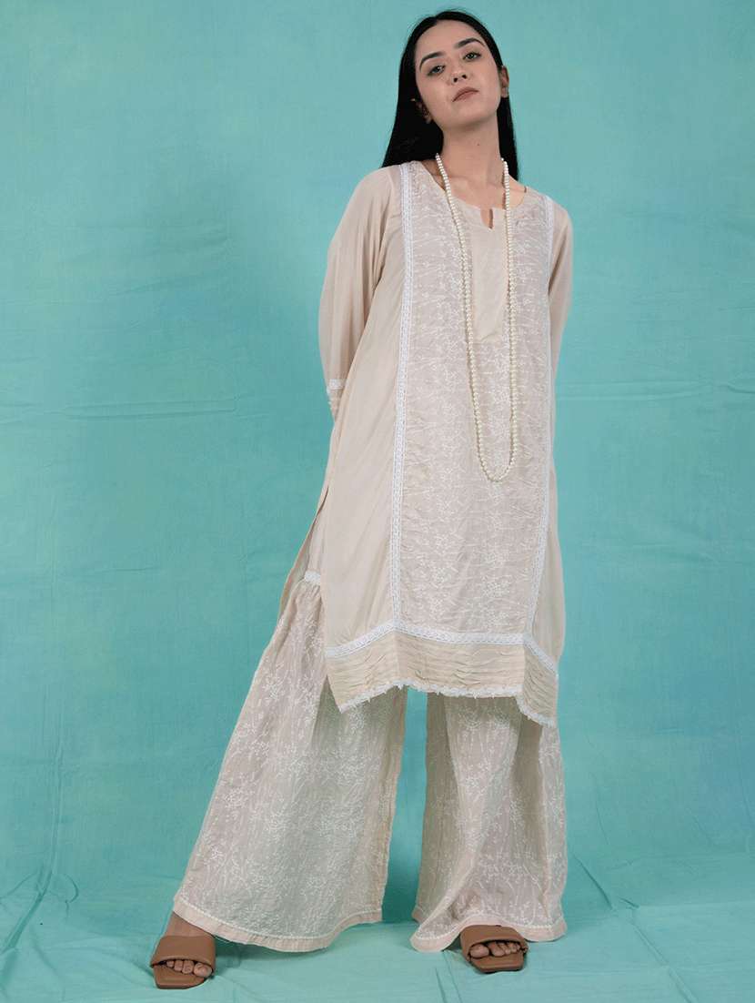 women three quarter sleeve kurta sharara with dupatta set - 21975175 -  Standard Image - 2