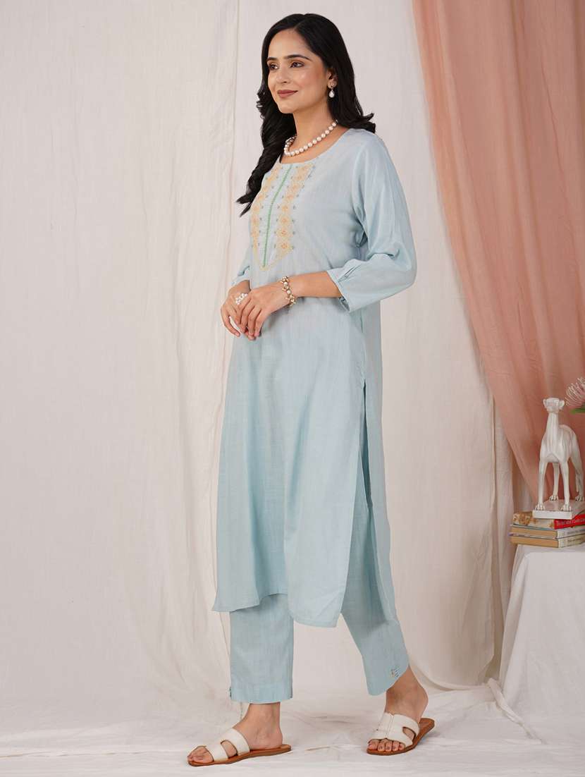 women three quarter sleeve kurta pant with dupatta set - 21975176 -  Standard Image - 2