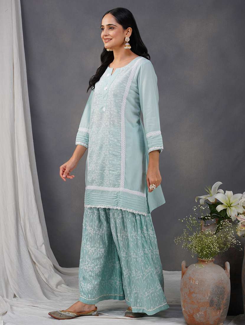 women three quarter sleeve kurta sharara with dupatta set - 21975178 -  Standard Image - 2