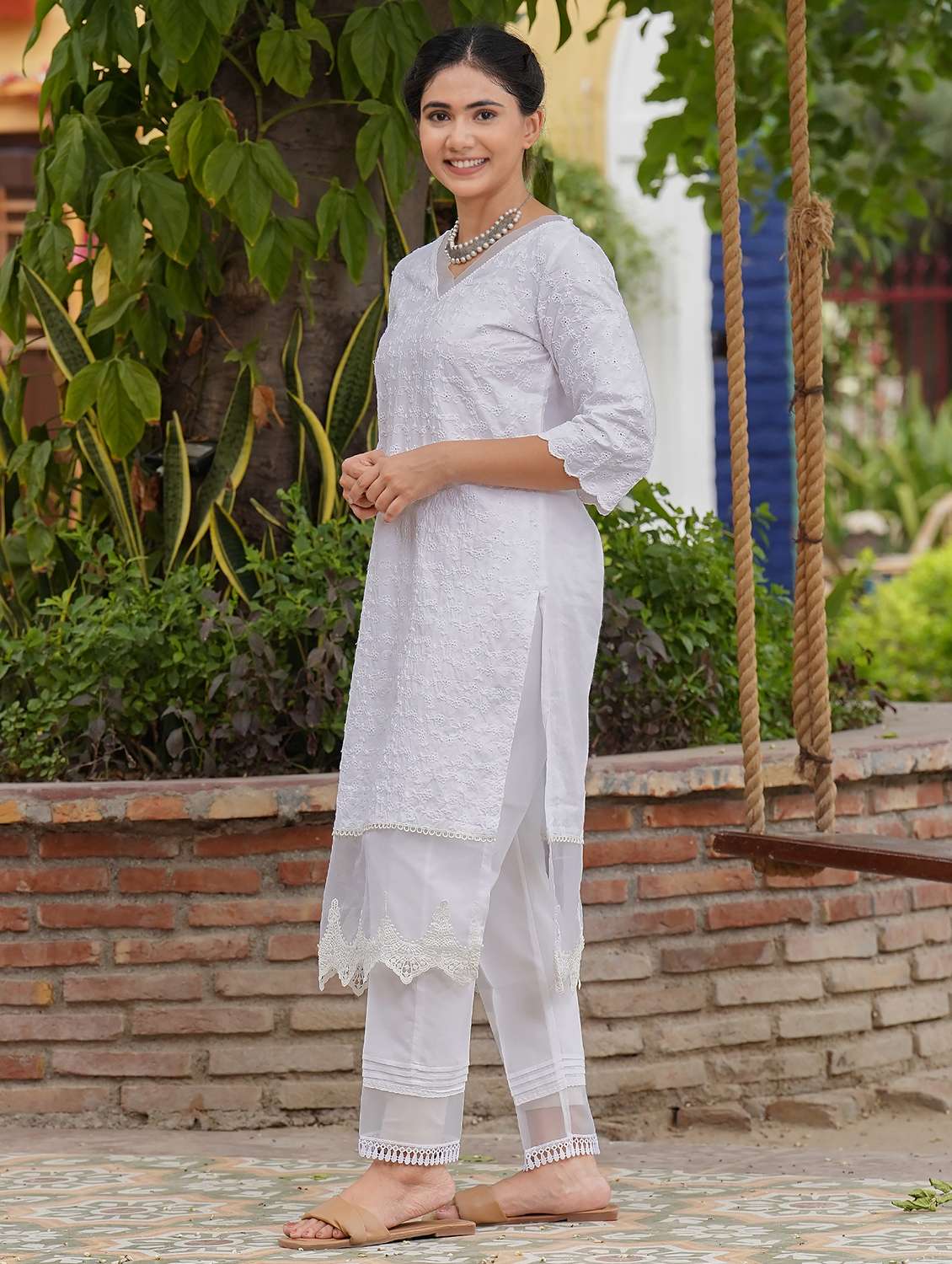 women three quarter sleeve kurta pant with dupatta set - 21975180 - Standard Image - 2