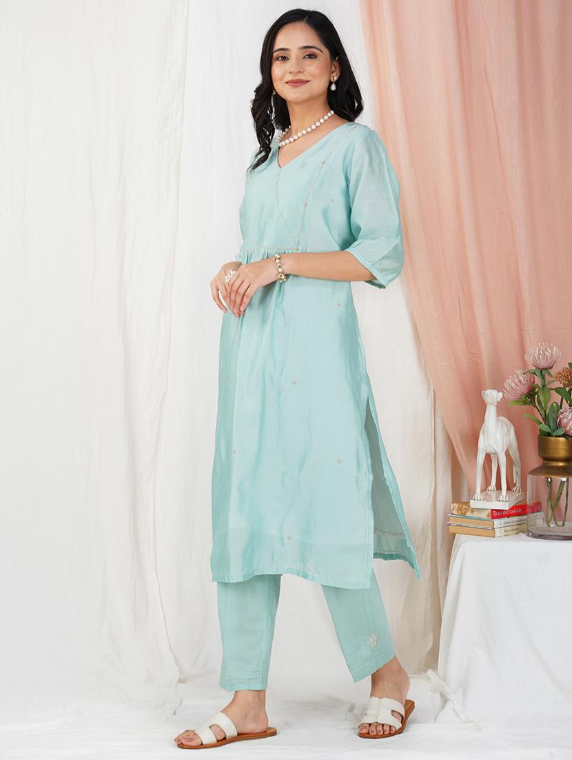 women three quarter sleeve kurta pant with dupatta set - 21975181 - Standard Image - 2
