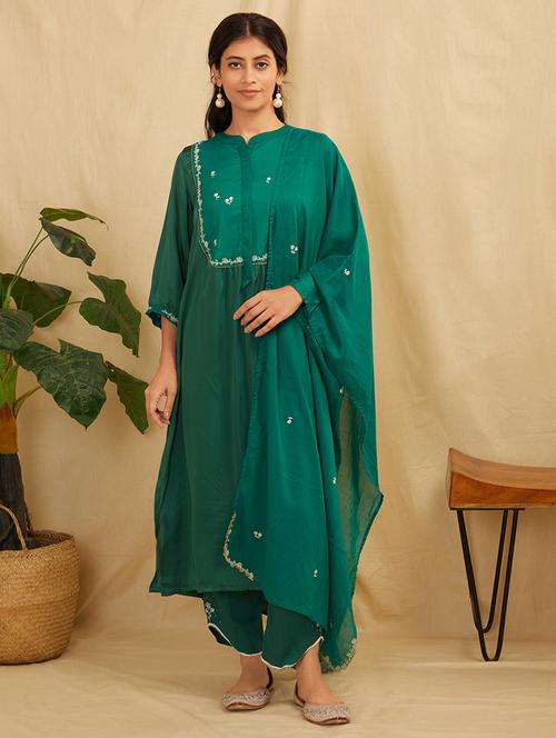 women three quarter sleeve kurta pant with dupatta set - 21975182 - Standard Image - 0