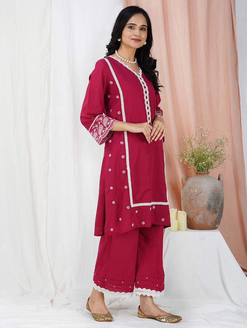 women three quarter sleeve kurta pant with dupatta set - 21975194 - Standard Image - 2