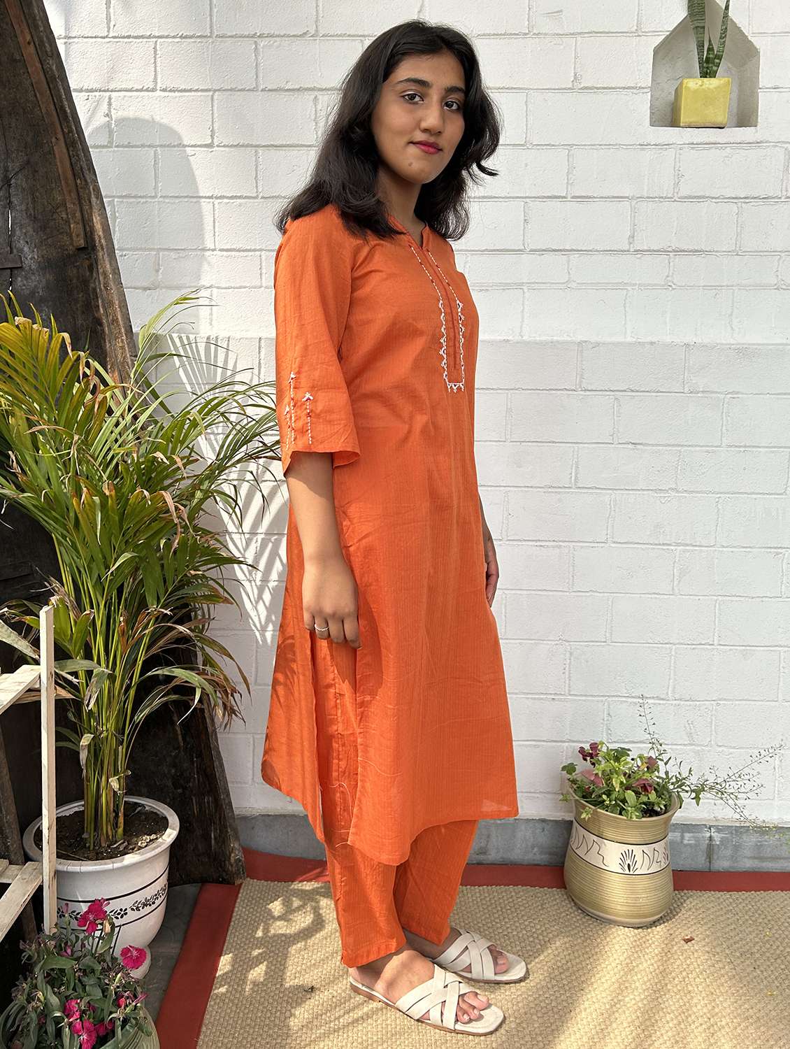 women three quarter sleeve kurta pant with dupatta set - 21975195 -  Standard Image - 2