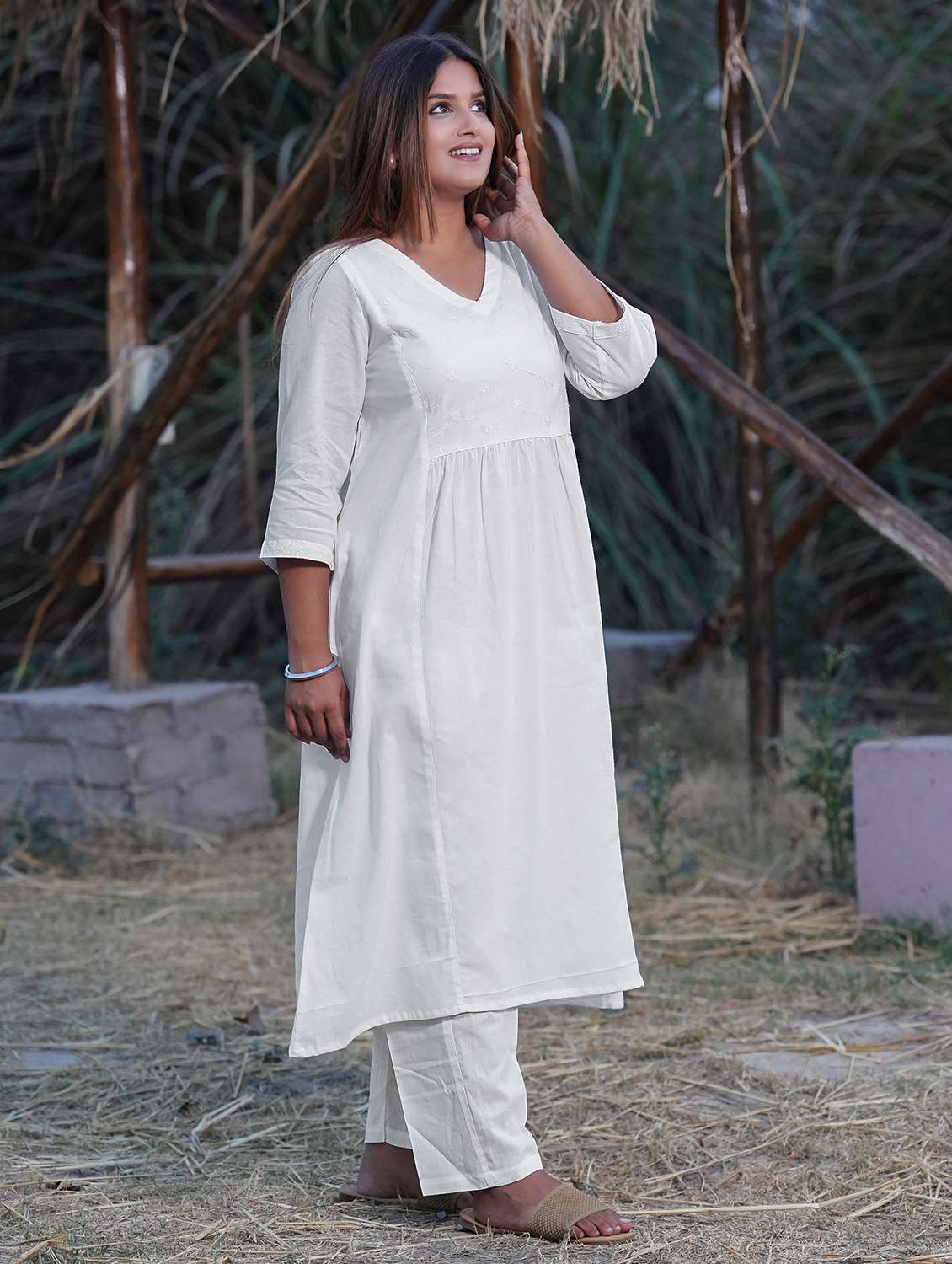 women three quarter sleeve kurta pant with dupatta set - 21975201 -  Standard Image - 2