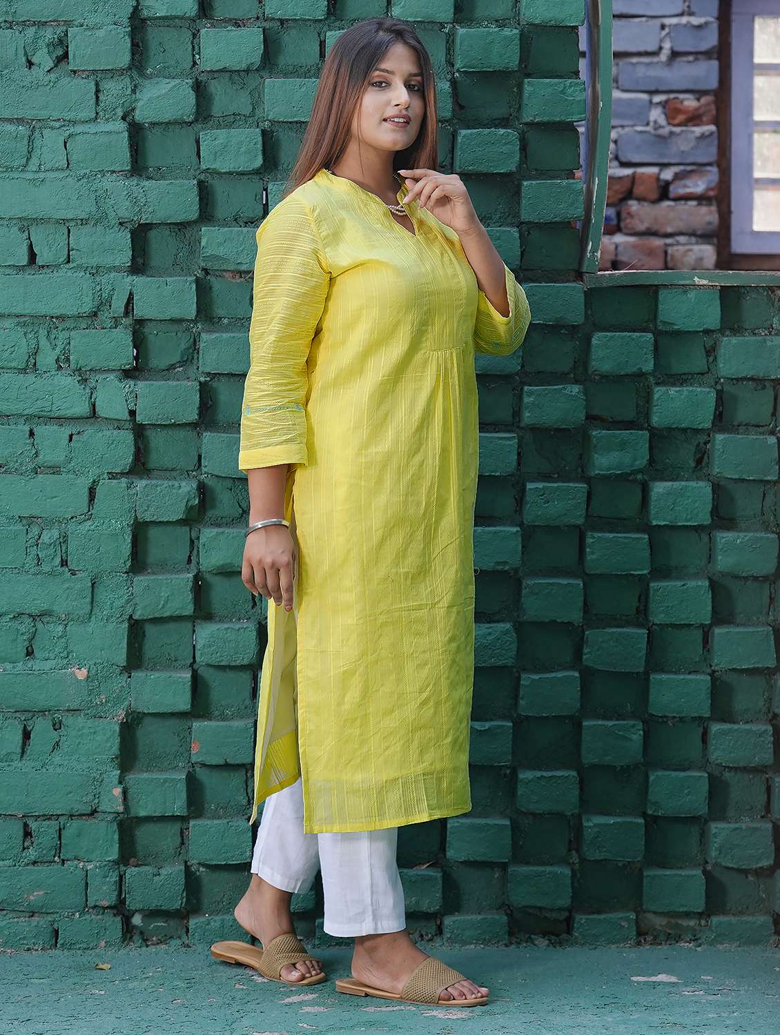 women three quarter sleeve kurta pant with dupatta set - 21975203 -  Standard Image - 2