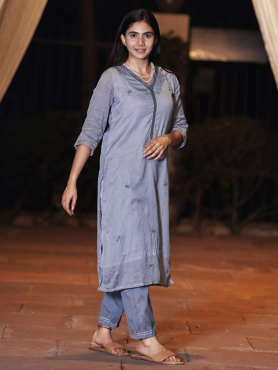 women three quarter sleeve kurta pant with dupatta set - 21975204 -  Standard Image - 2