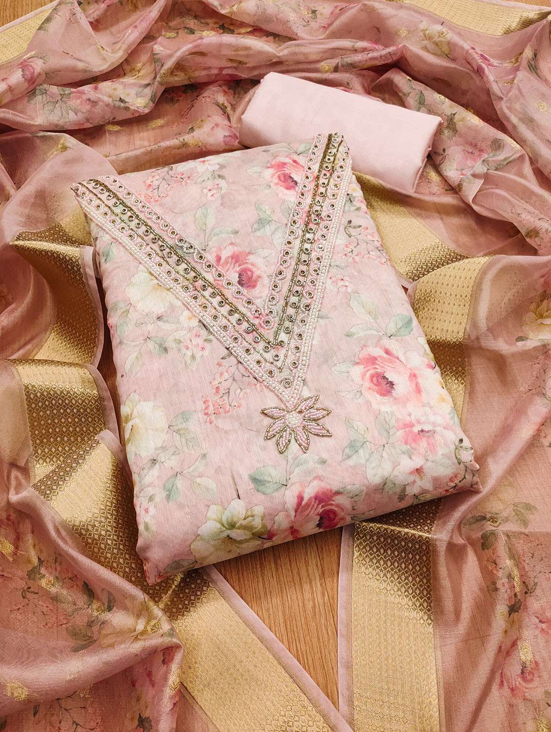 women floral embroidered unstitched suit set