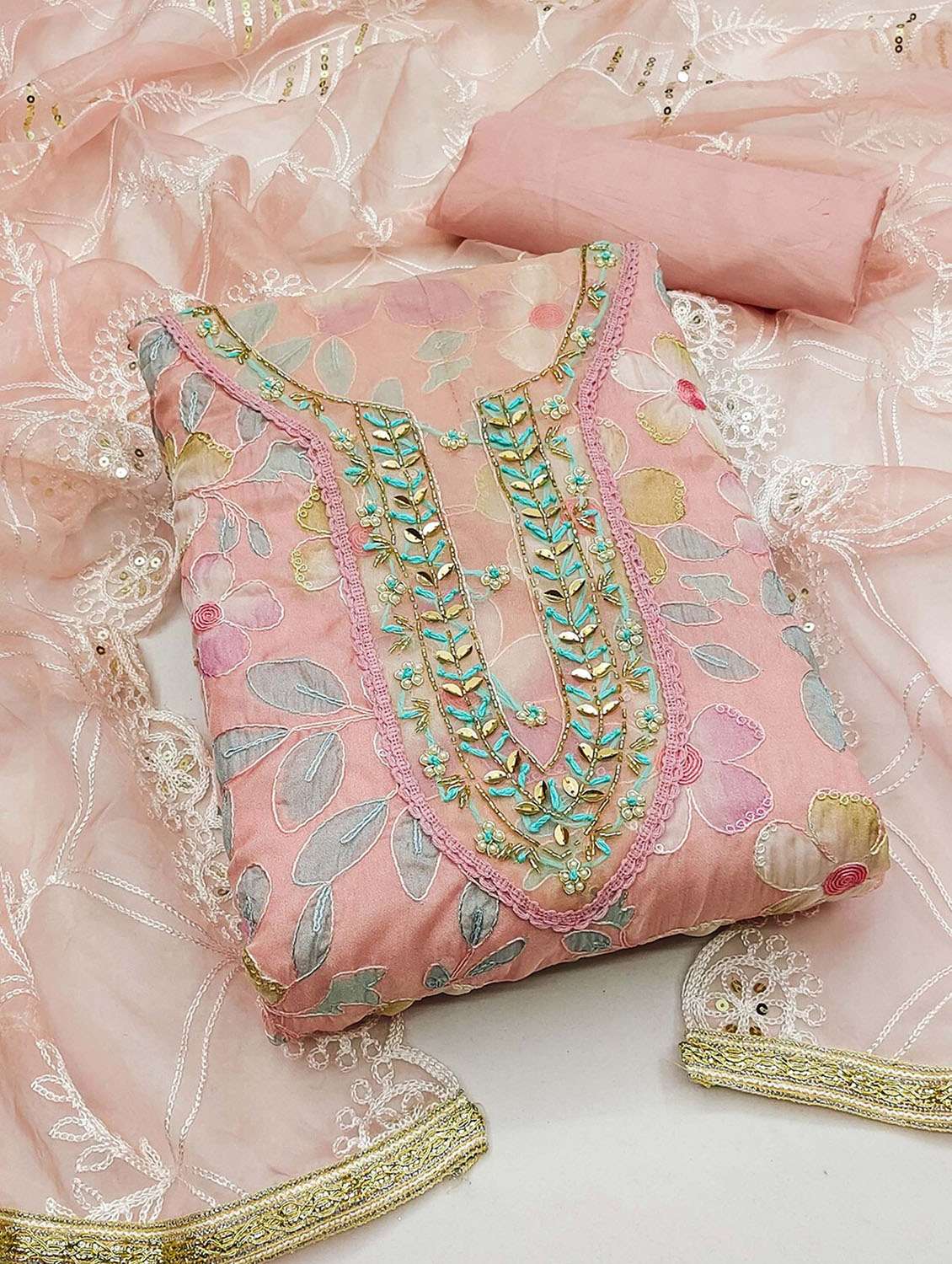 women floral embroidered unstitched suit set