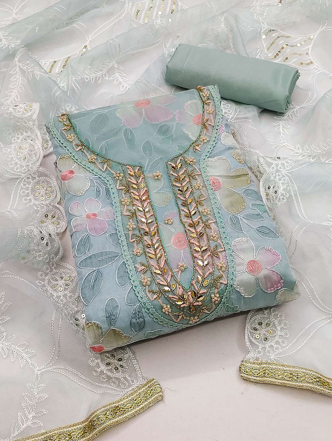 women floral embroidered unstitched suit set