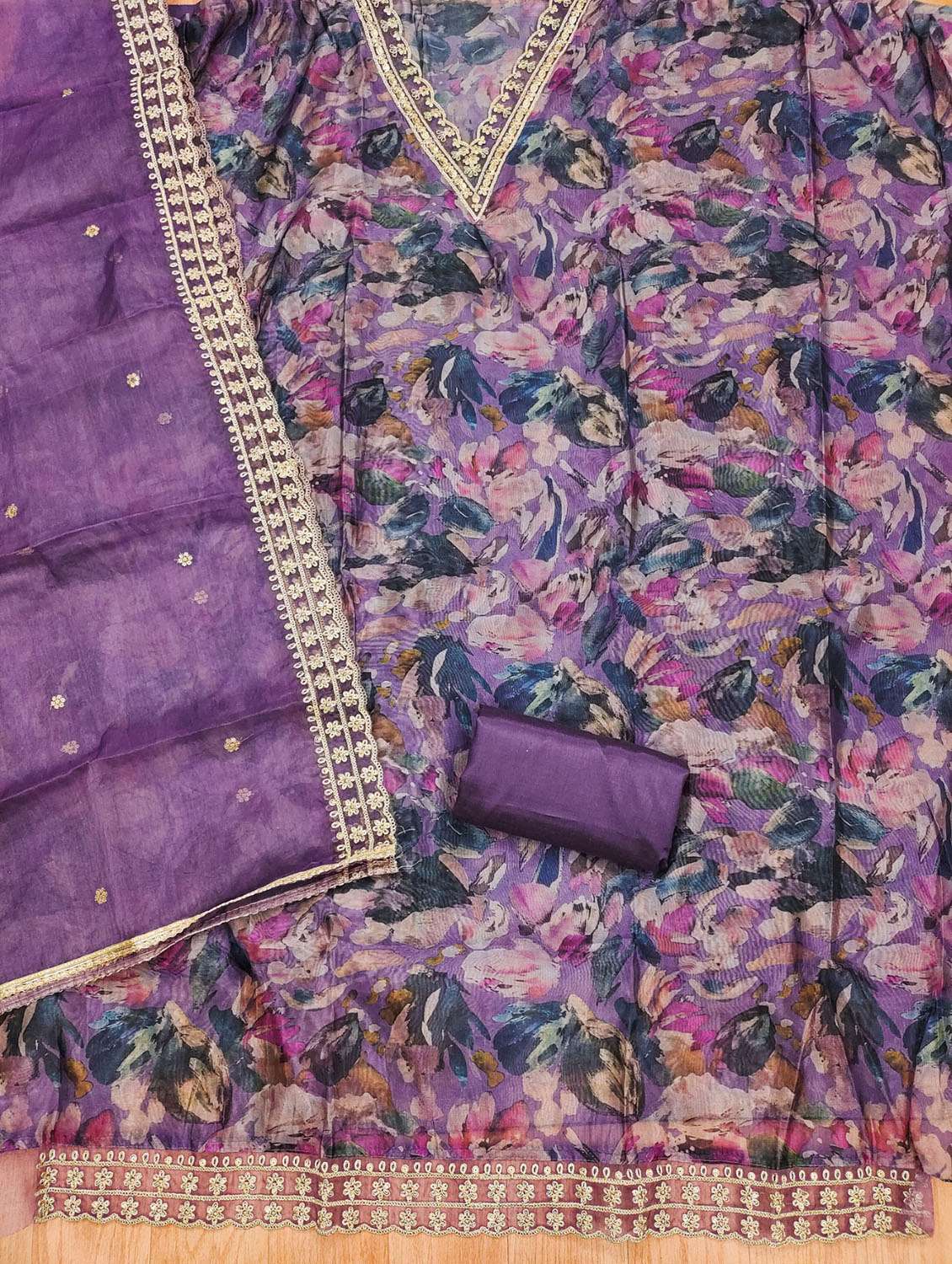 women printed embroidered unstitched suit set - 21975217 -  Standard Image - 2