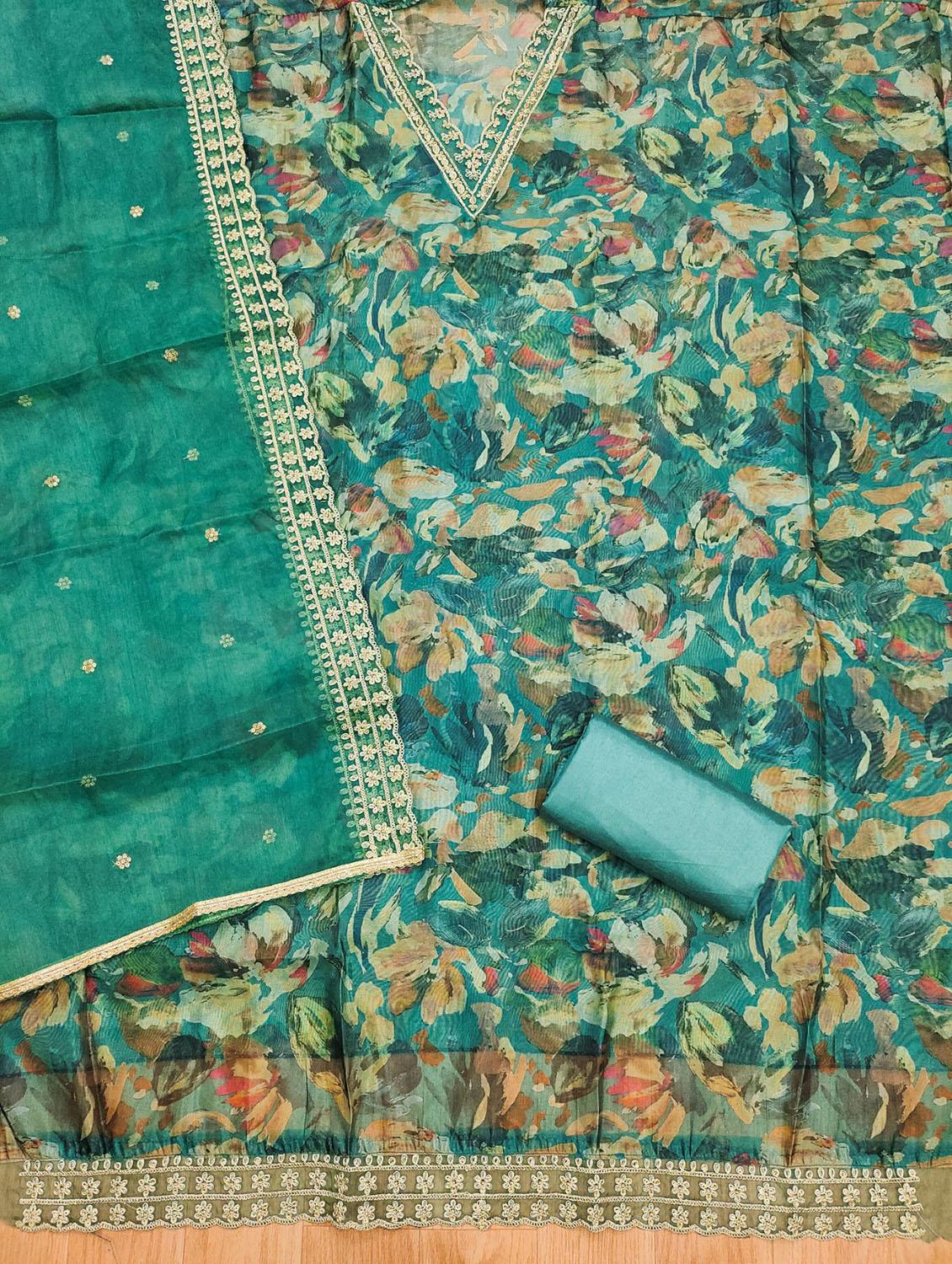 women printed embroidered unstitched suit set - 21975218 - Standard Image - 2