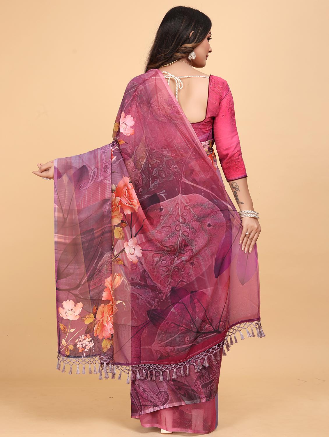 women floral printed saree with blouse - 21975254 - Standard Image - 2