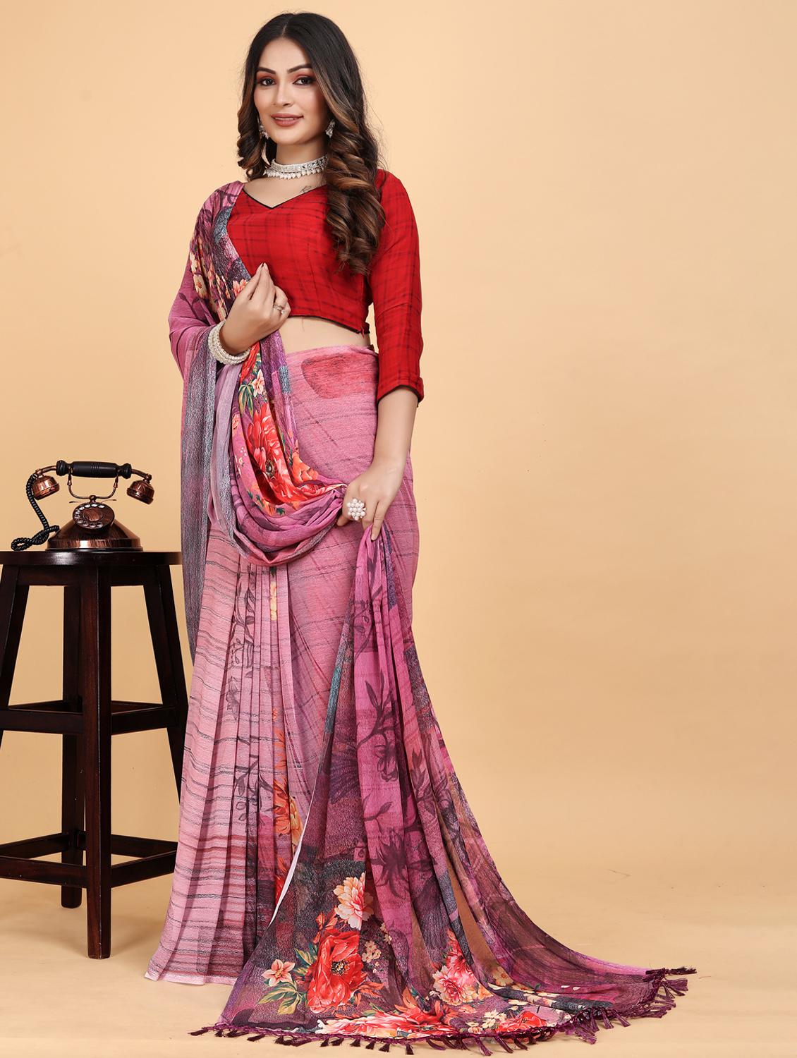 women floral printed saree with blouse - 21975256 - Standard Image - 2
