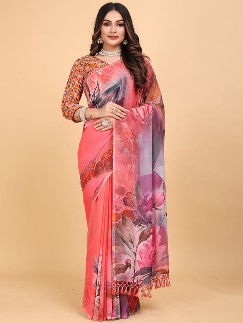women floral printed saree with blouse - 21975257 -  Standard Image - 0