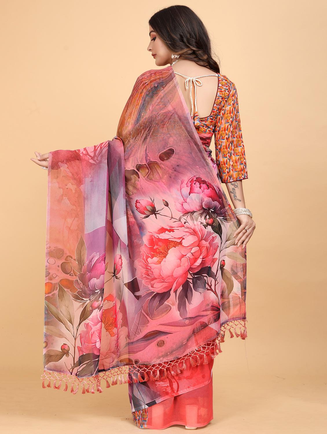 women floral printed saree with blouse - 21975257 - Standard Image - 2