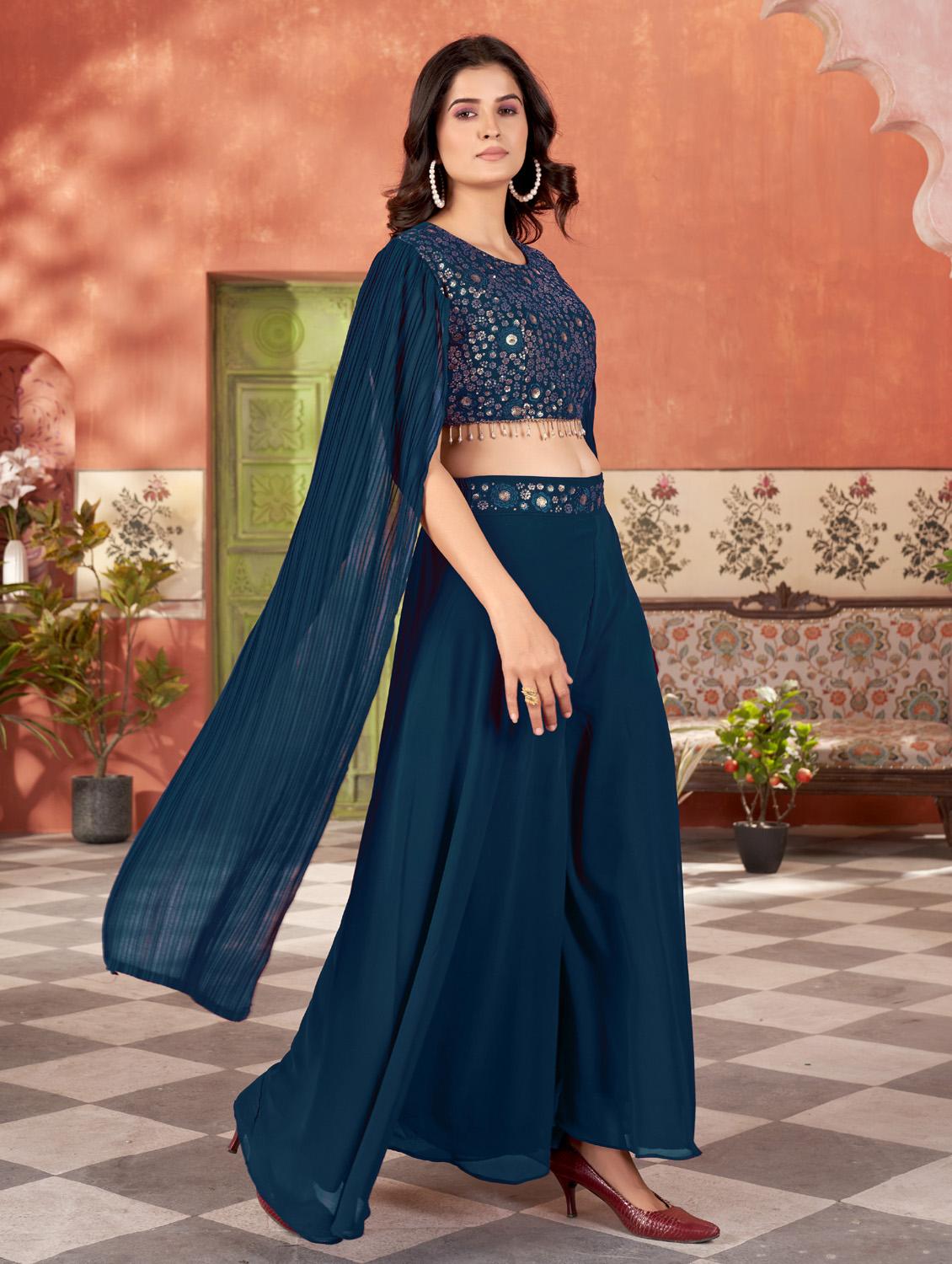 women solid with work round neck fusion set - 21975272 - Standard Image - 2