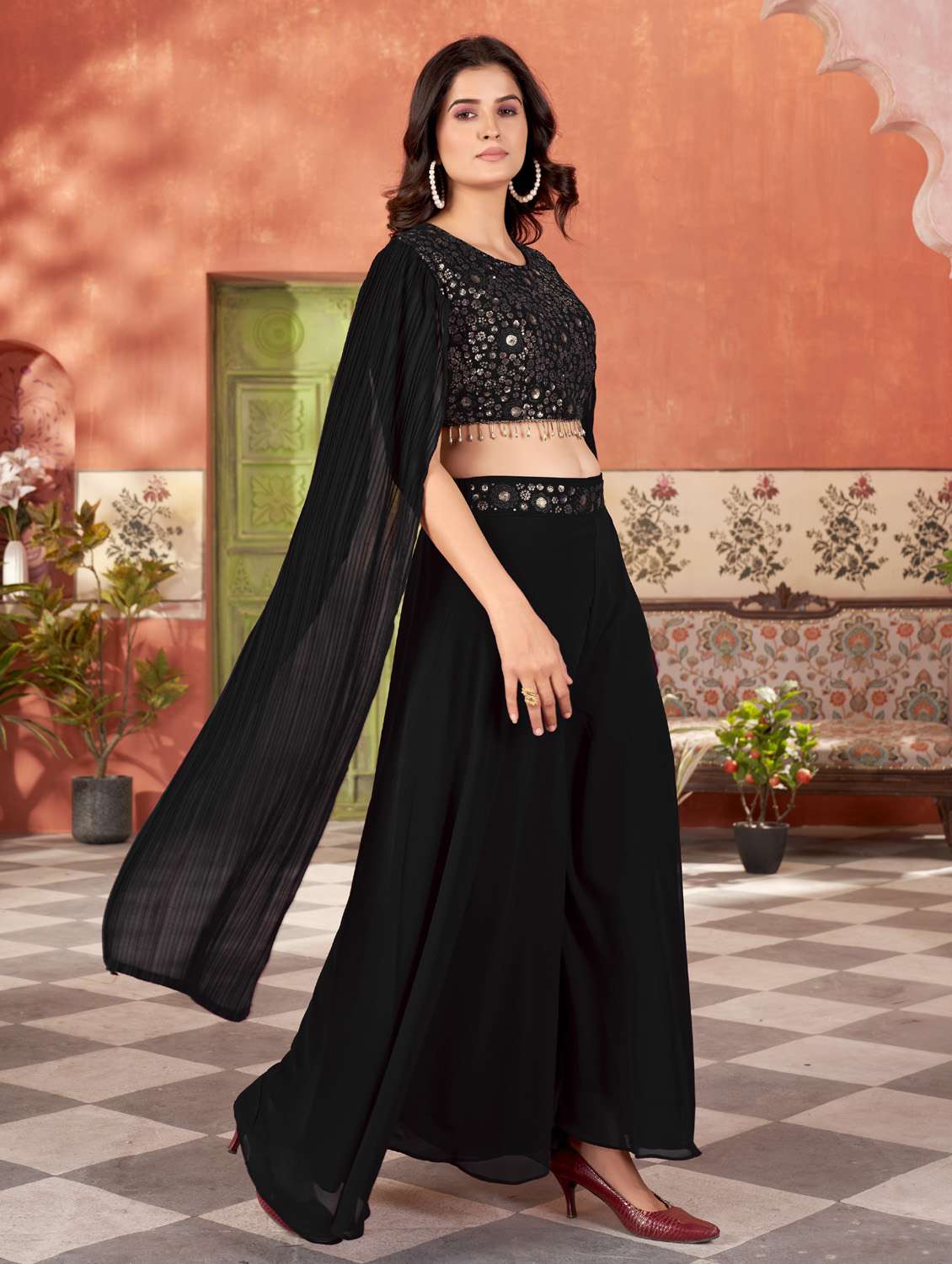 women solid with work round neck fusion set - 21975277 - Standard Image - 2