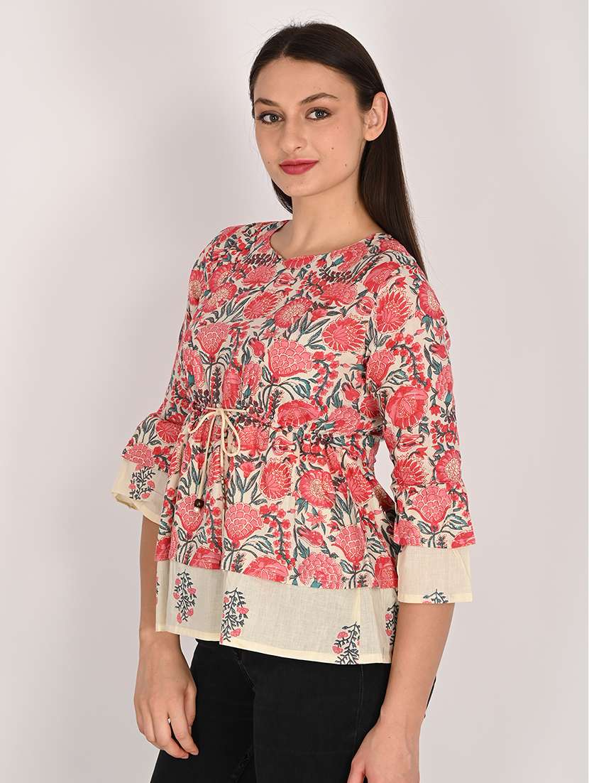 women three quarter sleeve peplum ethnic top - 21975287 - Standard Image - 2