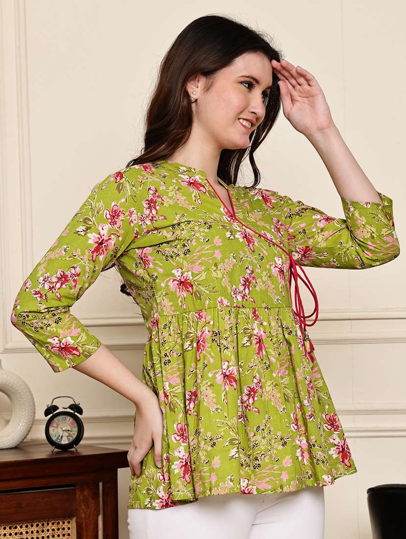 women floral three quarter sleeve angrakha kurti - 21975293 -  Standard Image - 2