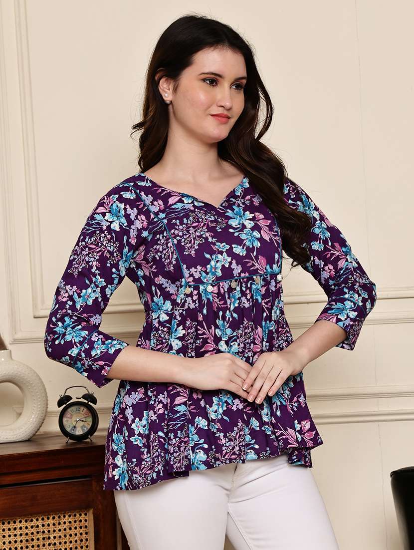 women three quarter sleeve peplum ethnic top - 21975294 -  Standard Image - 2