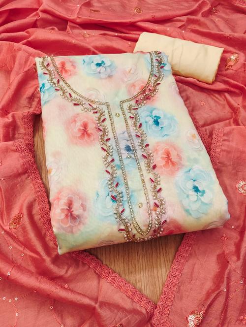 women printed embroidered unstitched suit set - 21975296 - Standard Image - 0