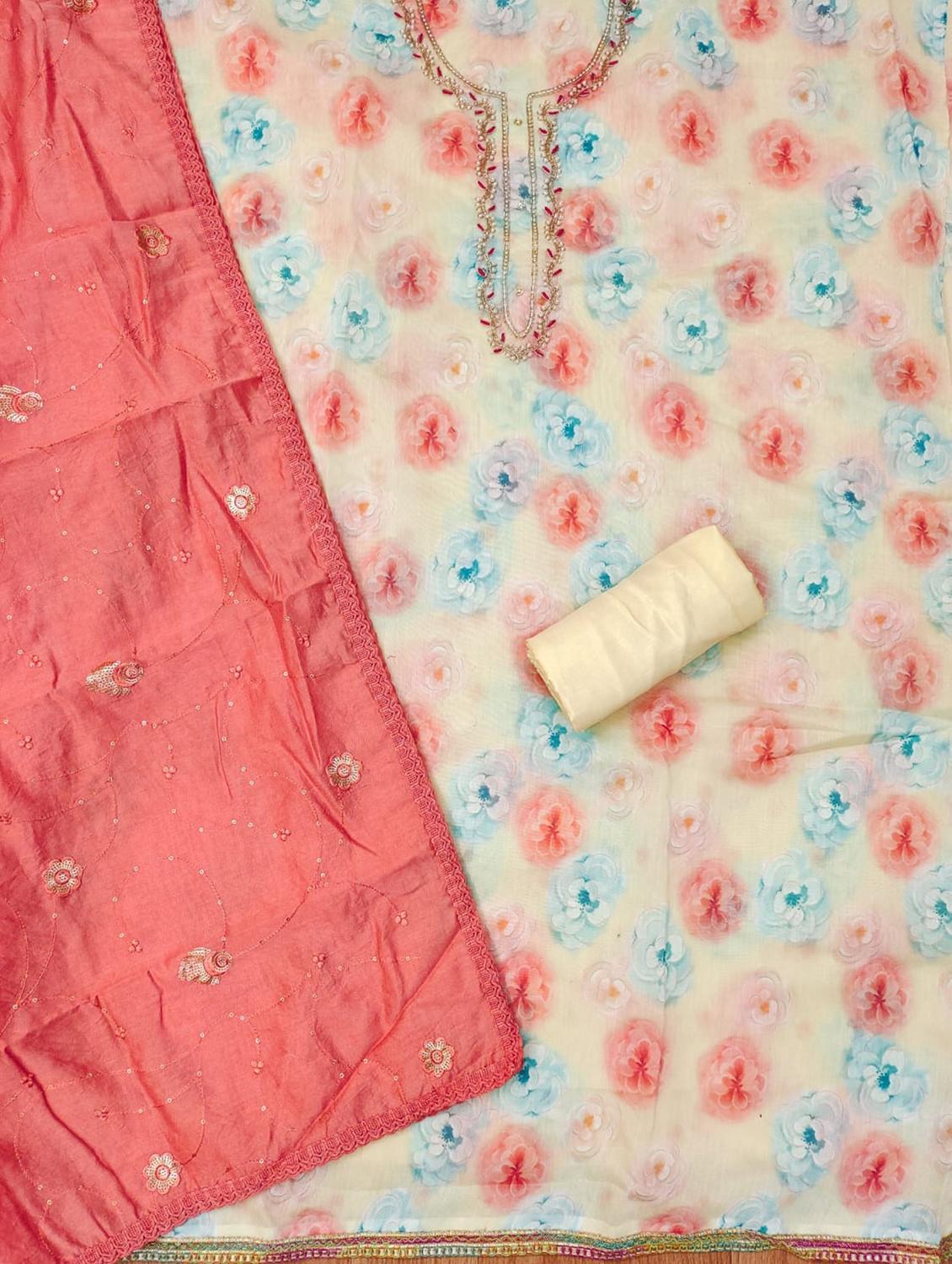 women printed embroidered unstitched suit set - 21975296 - Standard Image - 2