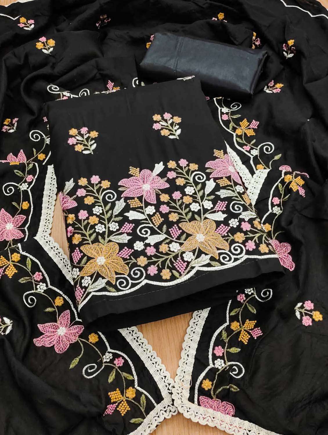 women solid with work embroidered unstitched suit set - 21975297 - Standard Image - 2