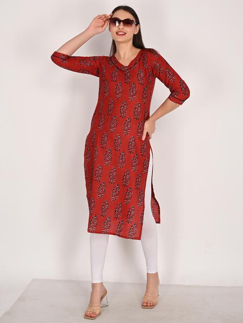women printed three quarter sleeve straight kurta - 21975299 - Standard Image - 0