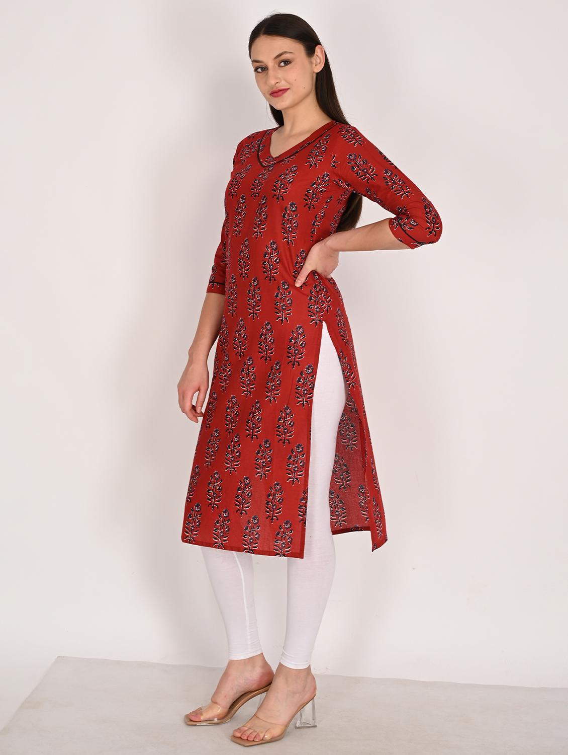 women printed three quarter sleeve straight kurta - 21975299 - Standard Image - 2