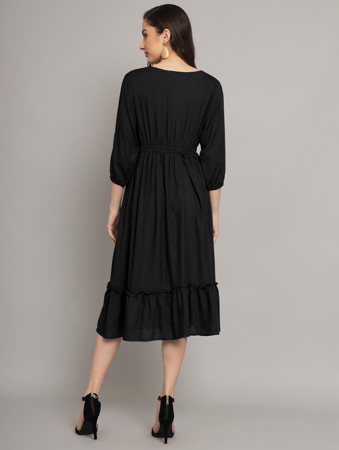women solid three quarter sleeve tiered dress - 21975305 - Standard Image - 2