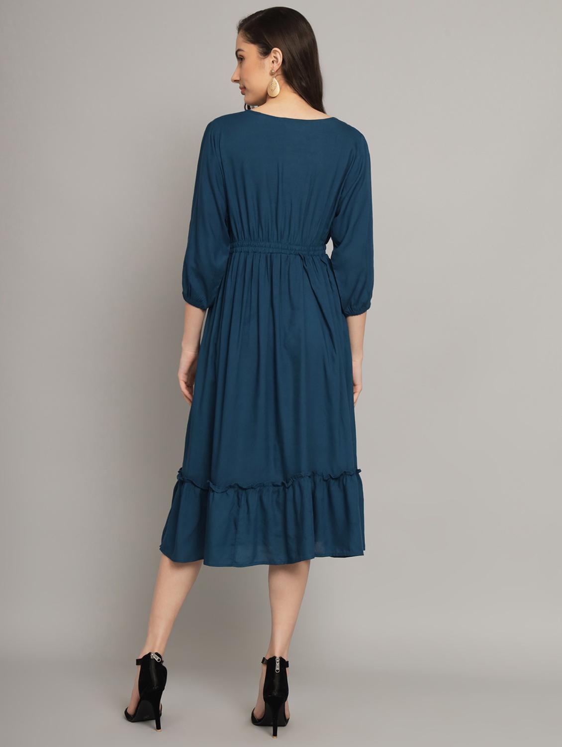 women solid three quarter sleeve tiered dress - 21975306 - Standard Image - 2