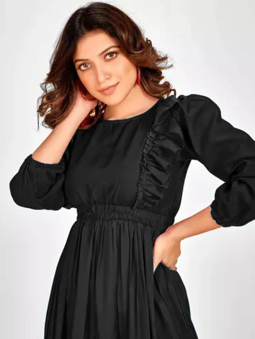 women solid puff sleeve tiered dress - 21975311 - Standard Image - 2