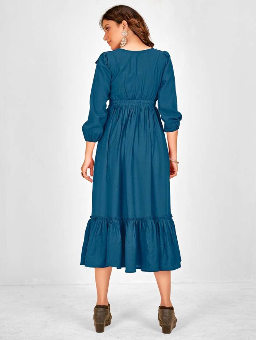 women solid three quarter sleeve tiered dress - 21975312 -  Standard Image - 2