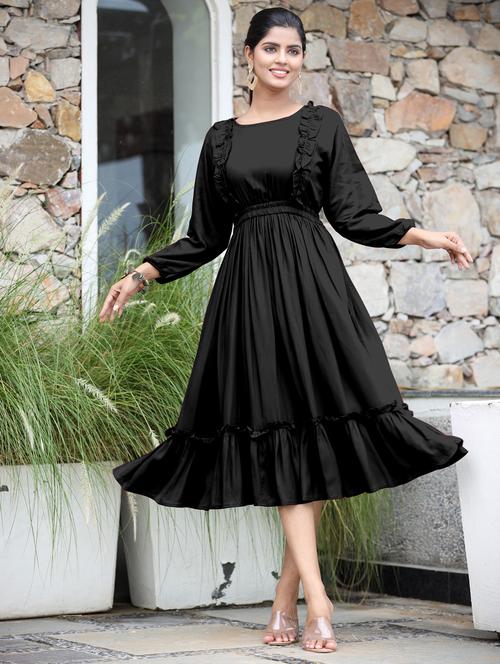 women solid three quarter sleeve tiered dress - 21975315 - Standard Image - 0