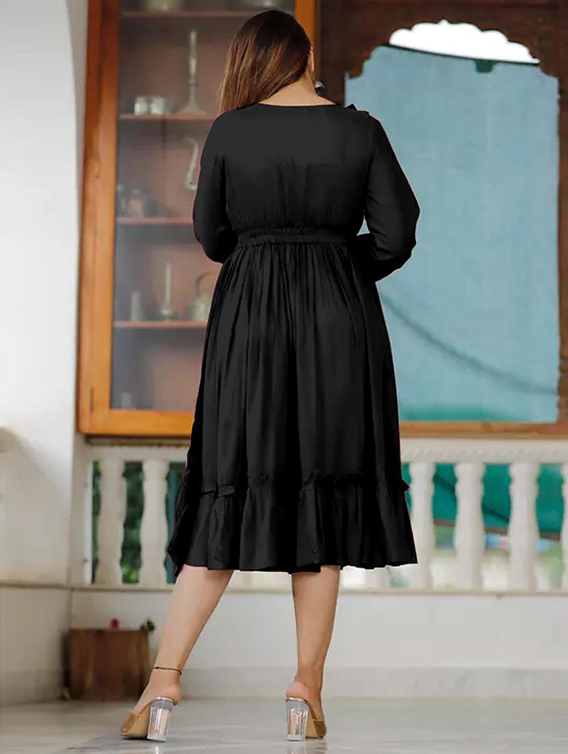 women solid three quarter sleeve tiered dress - 21975317 -  Standard Image - 2