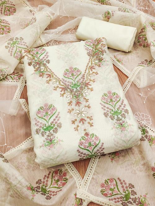 women printed embroidered unstitched suit set - 21975331 - Standard Image - 0