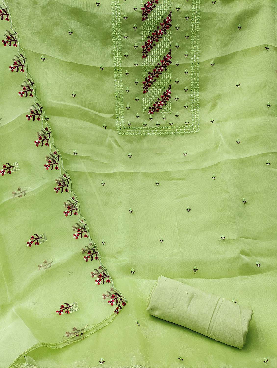 women solid with work embroidered unstitched suit set - 21975335 - Standard Image - 2