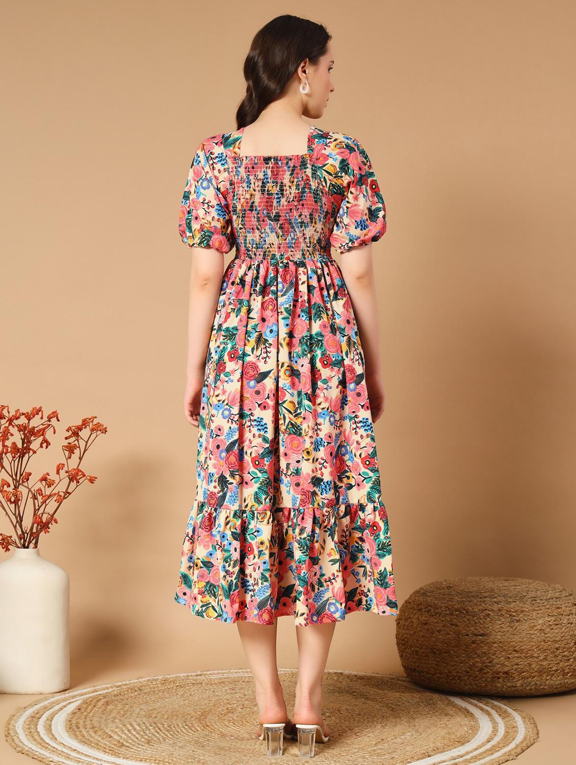 women floral print puff sleeve tiered dress - 21975411 - Standard Image - 2