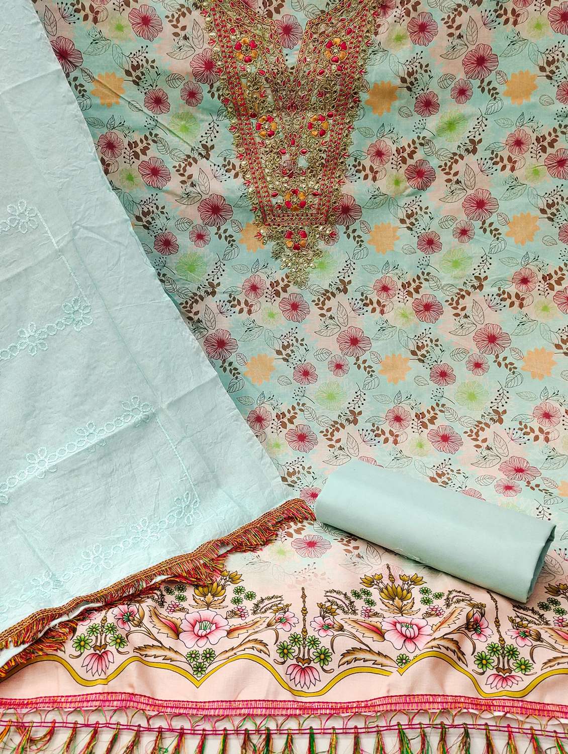 women printed embroidered unstitched suit set - 21975458 - Standard Image - 2