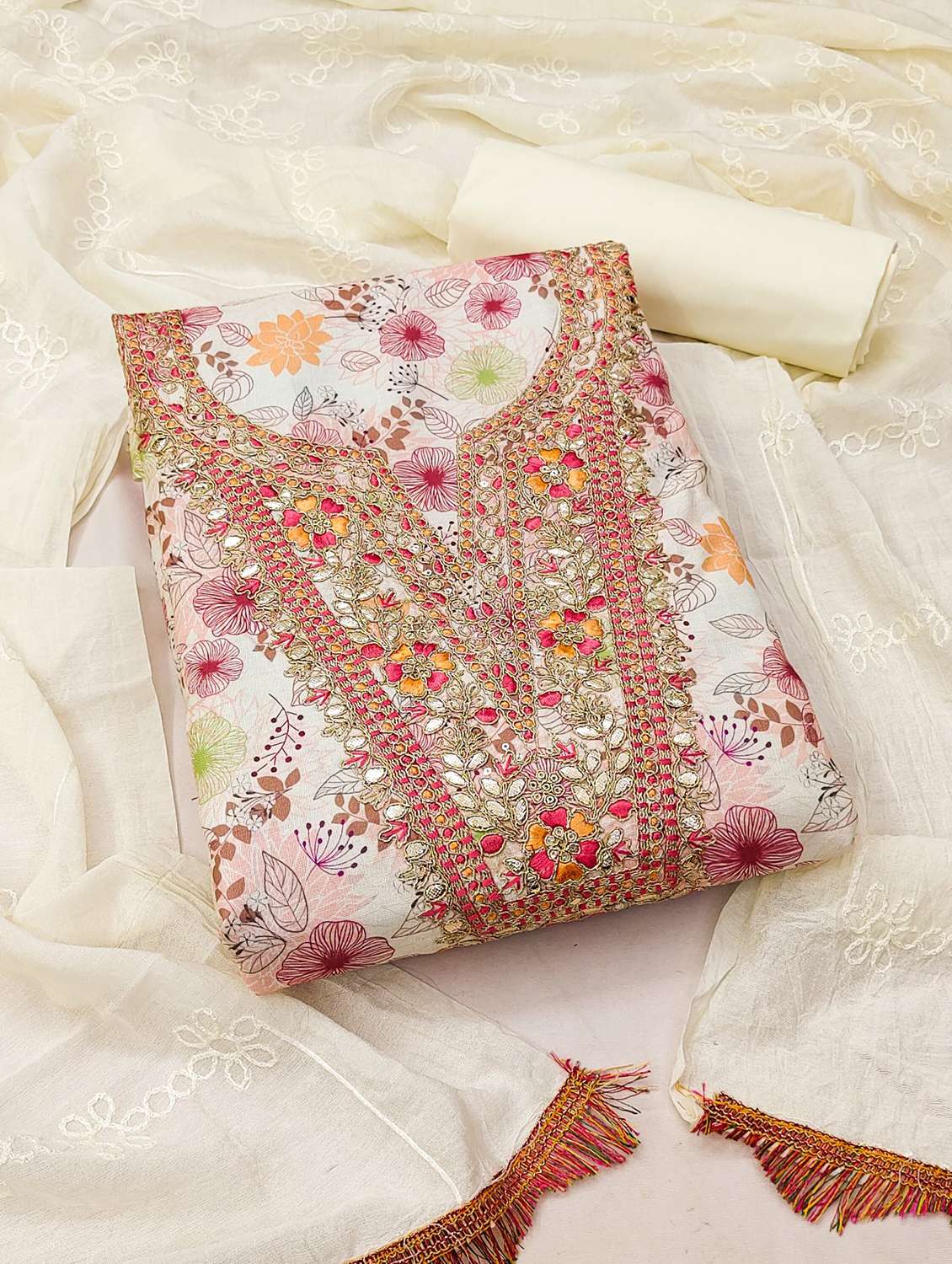 women printed embroidered unstitched suit set - 21975460 -  Standard Image - 2