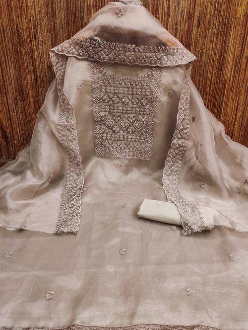 women solid with work embroidered unstitched suit set - 21975532 - Standard Image - 0