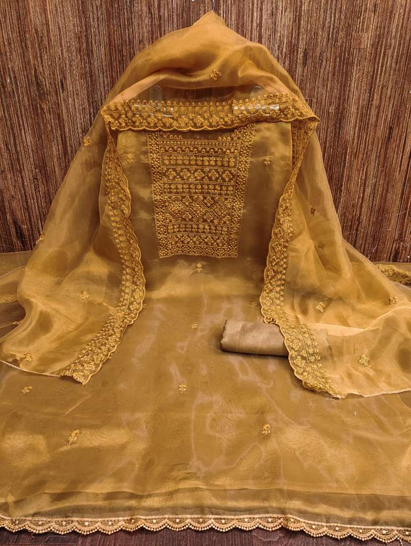 women solid with work embroidered unstitched suit set