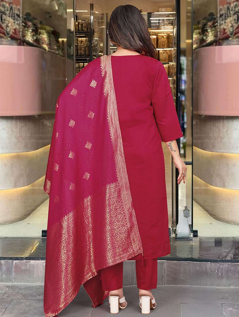 women three quarter sleeve kurta pant with dupatta set - 21975547 -  Standard Image - 2